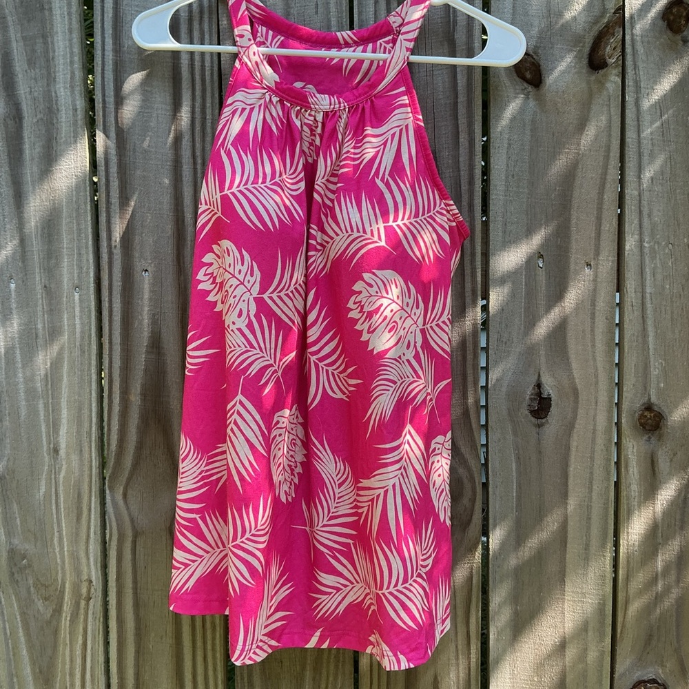 Pink Tropical Leaf Print Halter Top